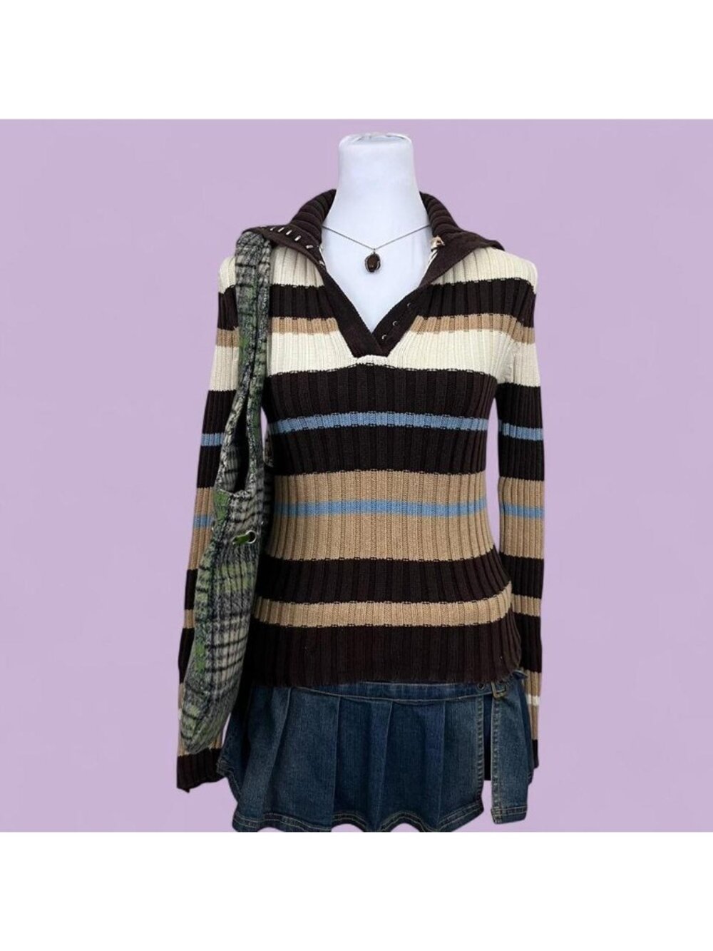 y2k energie striped downtown it girl knit sweater top